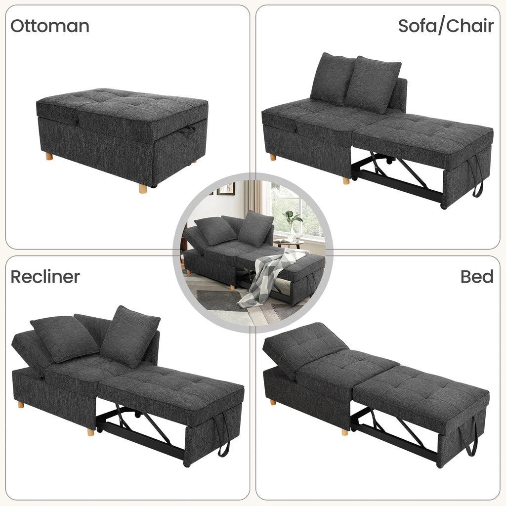 SEJOV 4-in-1 Convertible Sleeper Chair Bed, Linen Sofa Bed for Small Space, Futon Sofa with 2 Throw Pillows for Living Room, Single Recliner with 5 Adjustable Backrest for Bedroom Apartment, Brown