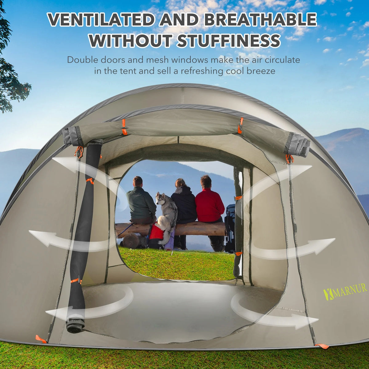 MARNUR Instant Tent 4-Person Camp Tent, Auto Setup Pop Up Tent, Pordable, Huge Door & Windows, Dark Blue
