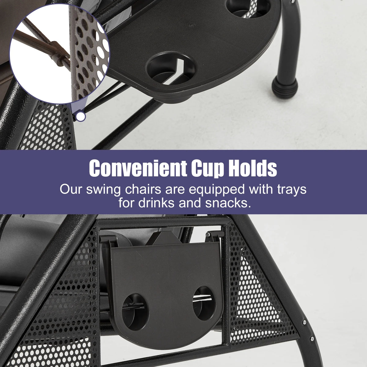 Homrest 3 Seat Outdoor Porch Swing with Adjustable Canopy, Cushions, and Cup Holder - Wine Red