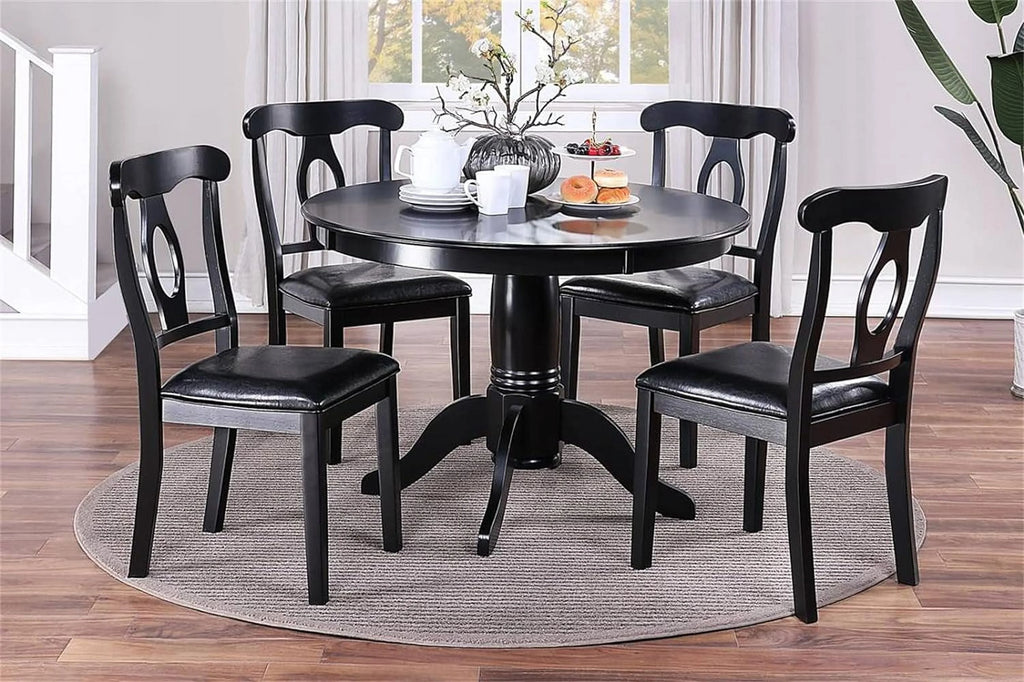 Sumdeal 5-Piece Farmhouse Dining Table Set, Wood Round Extendable Dining Table and 4 Upholstered Dining Chairs (Espresso-1Table 4 Chairs)