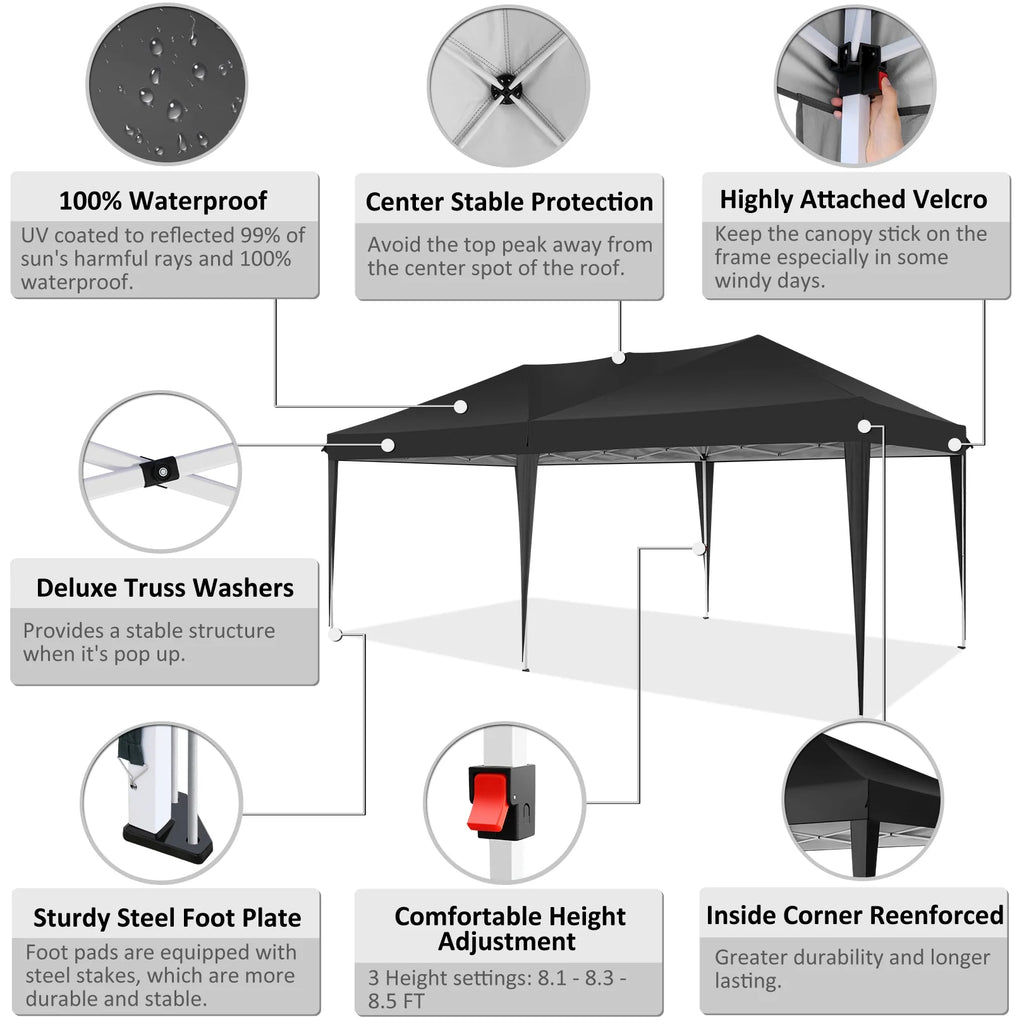 SANOPY 10'x10' EZ Pop Up Canopy Tent Outdoor Party Instant Shelter Portable Folding Beach Canopy with 4 Sandbag & Carrying Bag, Black