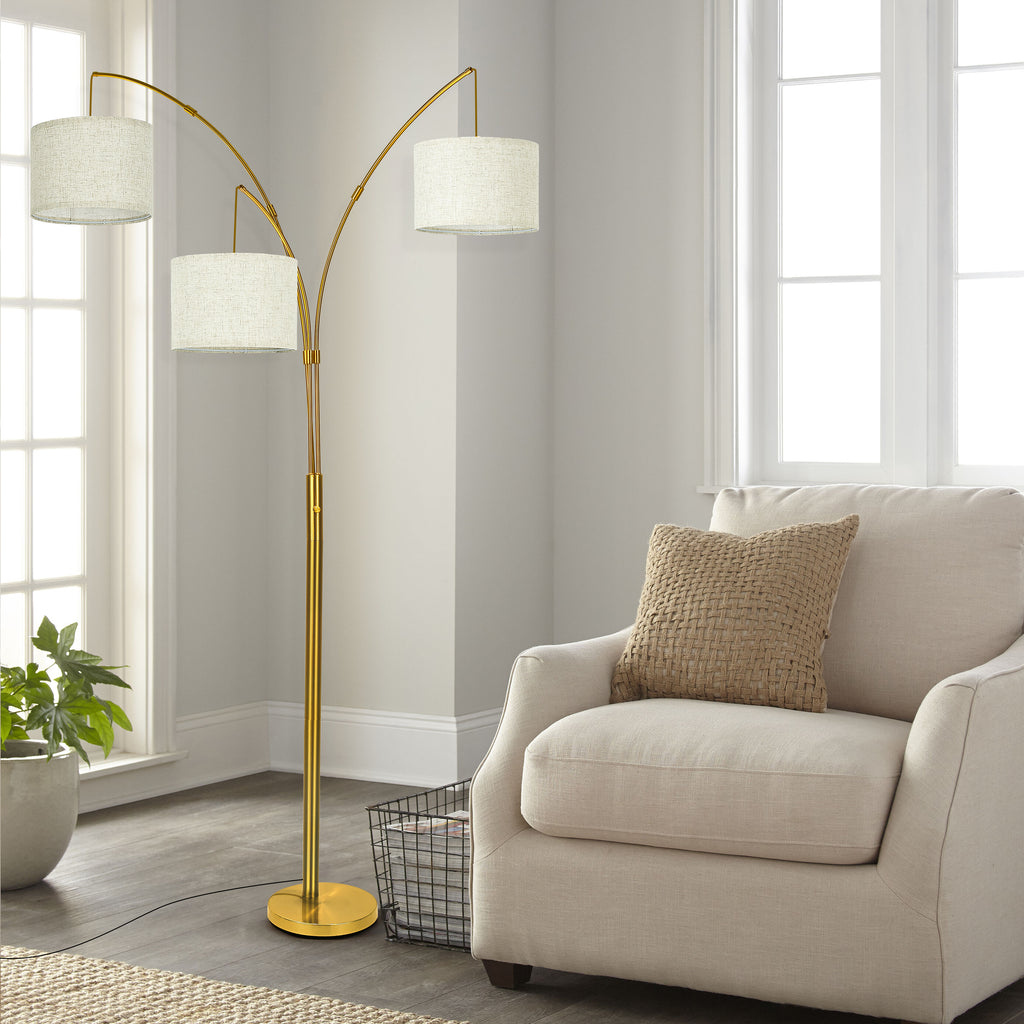 Netin 80 3-Light Modern Dimmable Black Arc Floor Lamp with Beige Shades