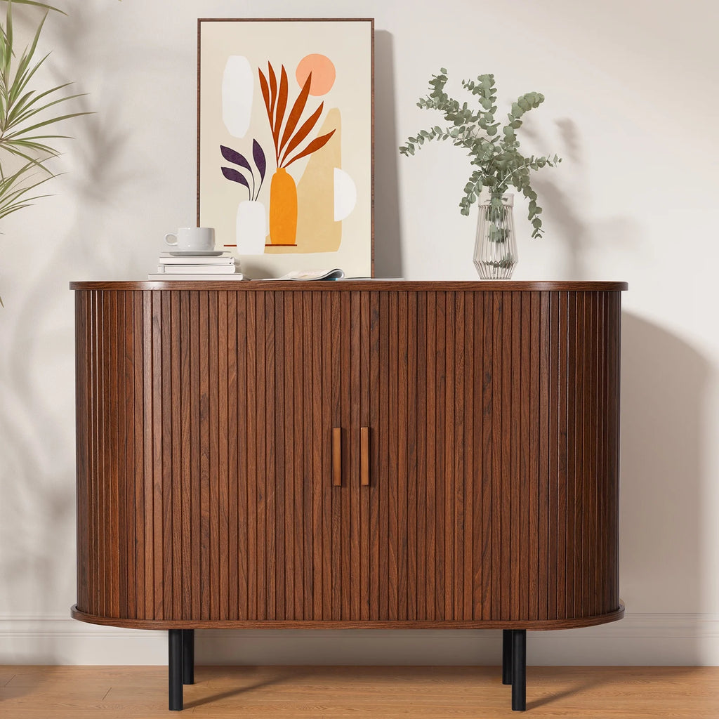 MARNUR Sideboard Buffet Cabinet 40" Storage Cabinet with 2 Sliding Tambour Doors, Adjustable Shelves for Kitchen, Living Room, Hallway, Entryway