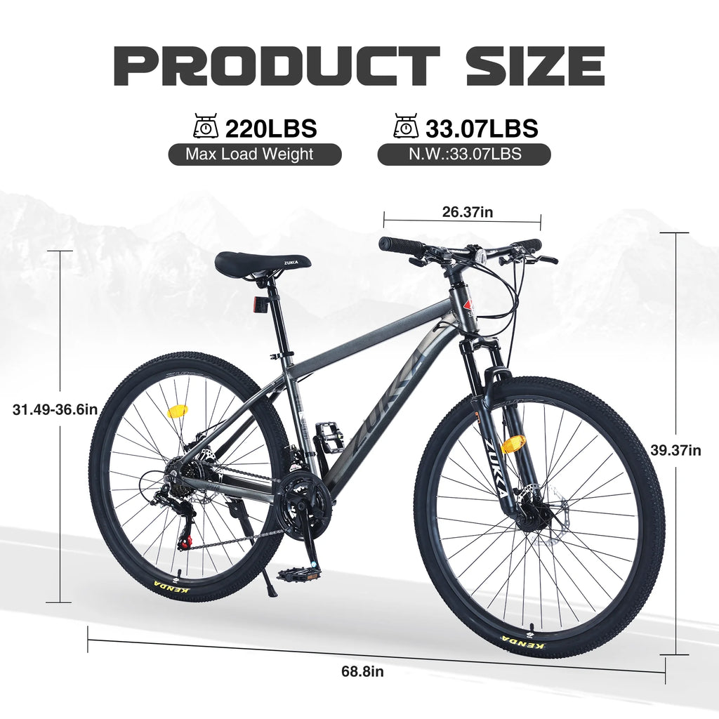 27.5 Inch Mountain Bike, 21 Speed Mountain Bicycle with Front Suspension and Aluminum Alloy Frame for Men Women Boys and Girls, Blue