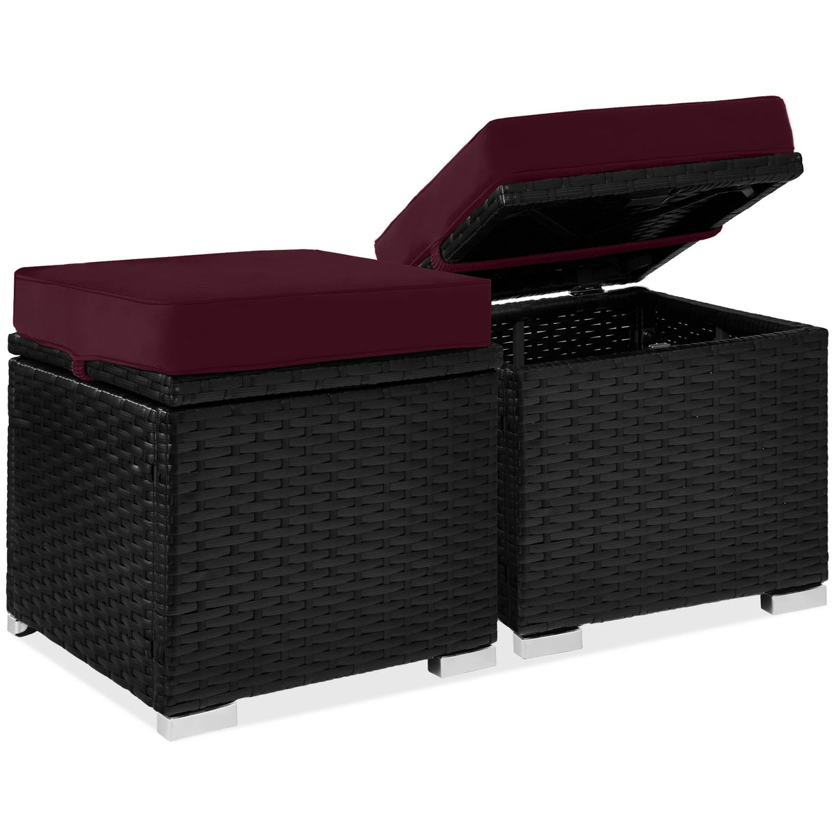 Best Choice Products Set of 2 Wicker Ottomans, Multipurpose Furniture w/ Removable Cushions - Brown/Beige