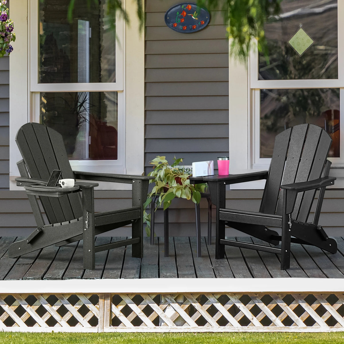 FOOWIN HDPE Plastic Adirondack Chairs Set of 4, Black