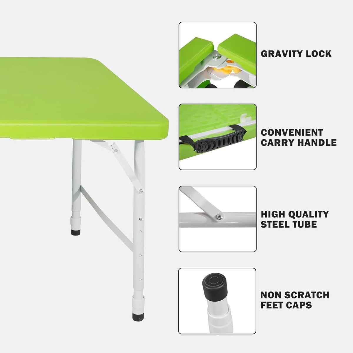 Folding Table with Carry Handle, Portable Fold-in-Half Plastic Table, Rectangle Foldable Table for Indoor