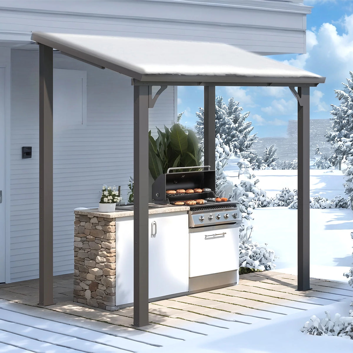 AECOJOY 10' x 12' Hardtop Gazebo, Heavy Duty Outdoor Gazebo with Galvanized Steel Sloping Roof, All Weatherproof Metal Gazebo Featuring Vertical Stripes for Patio, Backyard, and Lawns