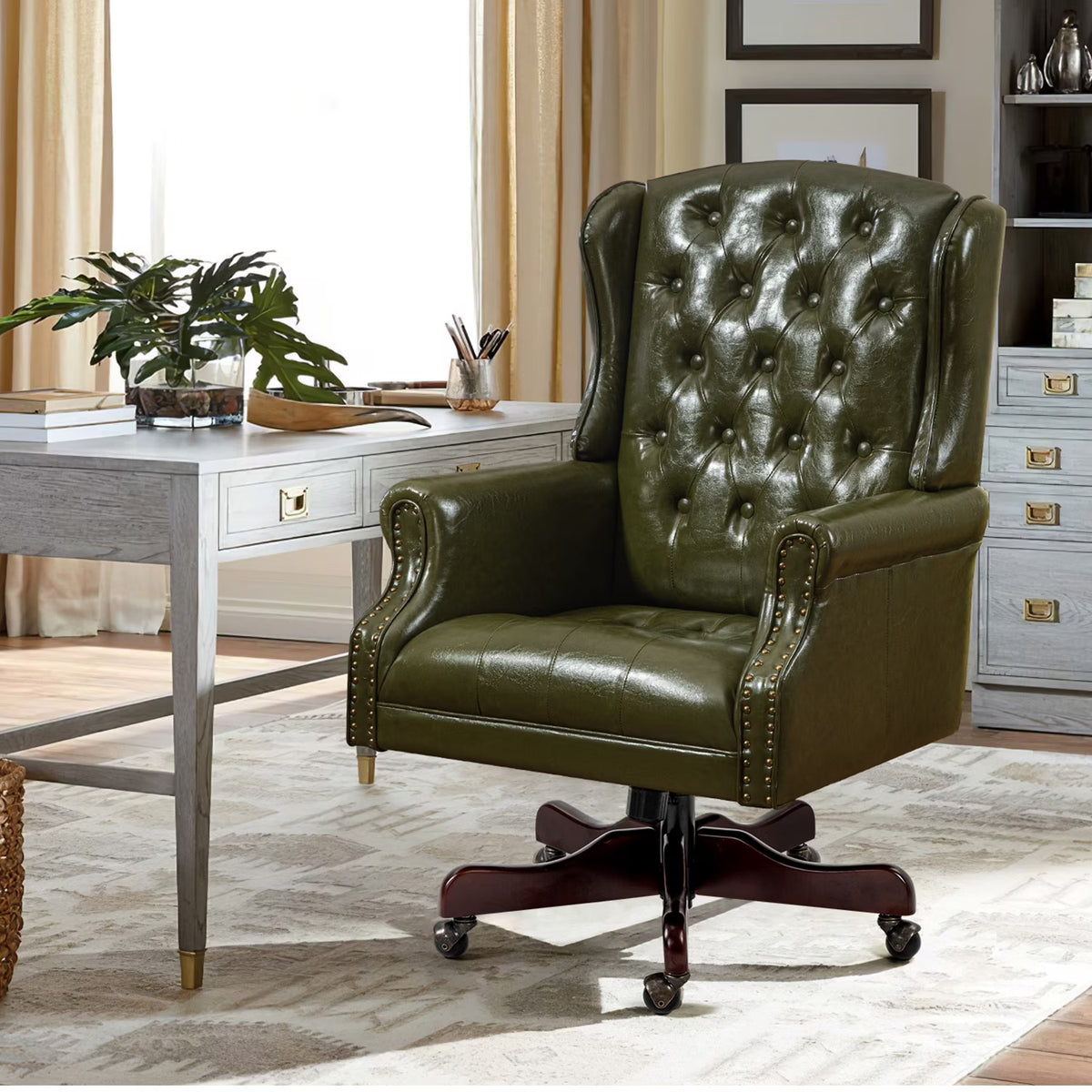 Homhum Classic Boss Office Chair, High Back Faux Leather Swivel Desk Chair, Adult, Brown