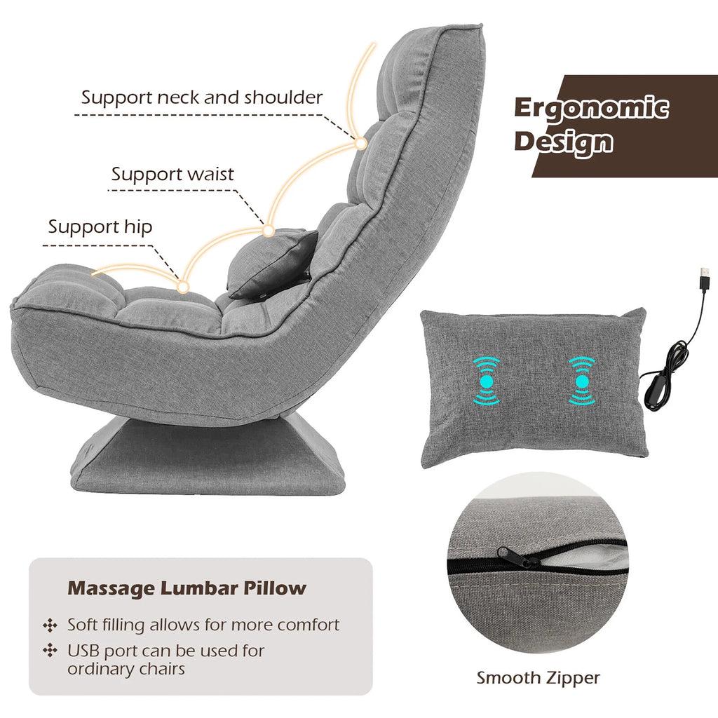 Costway 360 Swivel Floor Chair 5-Level Adjustable Lazy Chair w/ Massage Pillow Black