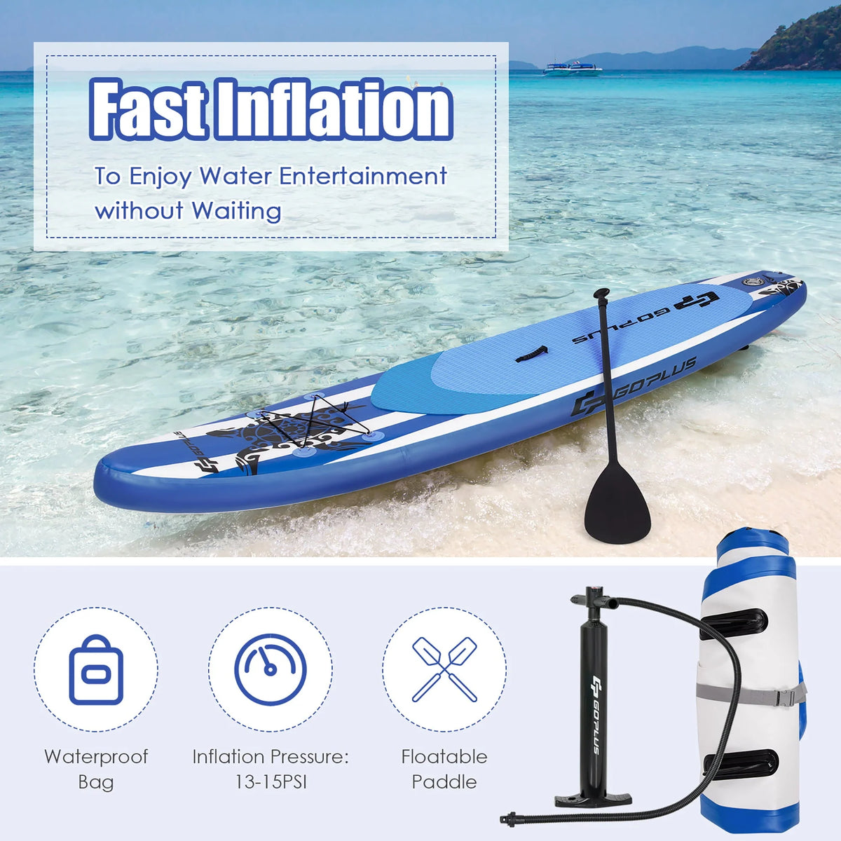 Goplus 11 Inflatable Stand Up Paddle Board SUP W/Carrying Bag Aluminum Paddle Navy