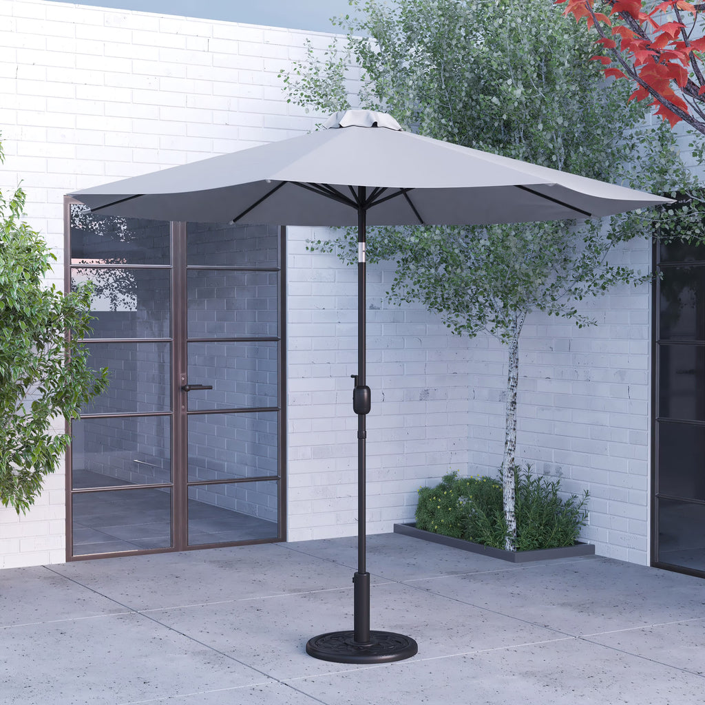 Merrick Lane Patio Umbrella with Base - 9' Tan Polyester Patio Umbrella - 30+ UV Protection - Waterproof Black Cement Base with 1.5" Diameter Aluminum Pole