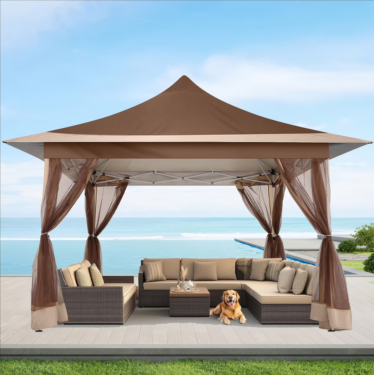 HOTEEL 11x11 Outdoor Waterproof Gazebo, Pop up Canopy Gazebo with Mosquito Netting & UV Protection for Parties, Camping, Weddings, and Backyard Events, Gray