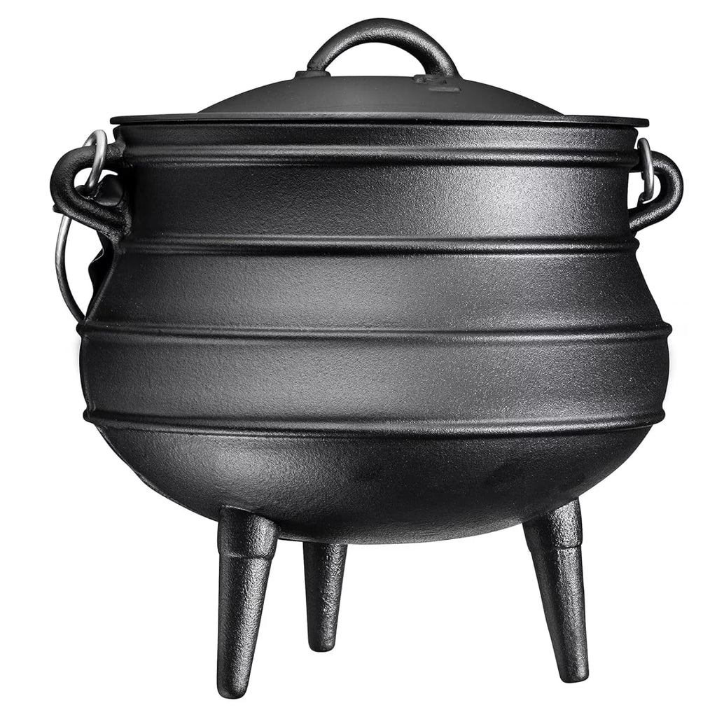 Bruntmor Pre-Seasoned Cast Iron Cauldron - Bruntmor African Potjie Pot with Lid - 3 Legs for Even Heat Distribution - Camping Dutch Oven Cookware for Over-the-Fire Cooking - 10 Quarts, X-Large