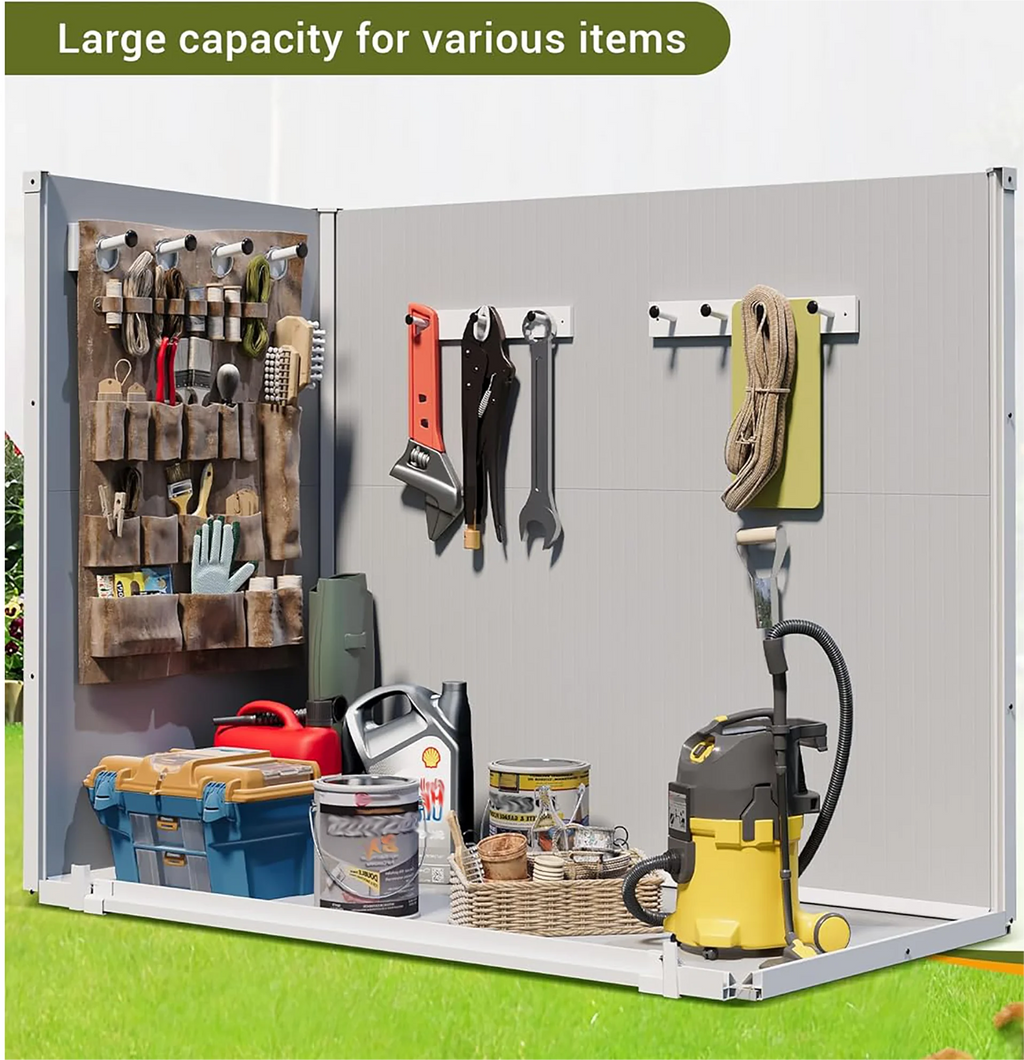 Shinpt Outdoor Storage Shed, 41 Cu Ft. All-Weather Resin Tool Shed, Lockable Double Door Shed for Storage of Garden Tools, Pool Accessories, Bikes, Garbage Bin, for Garden, Yard Lawn Pool