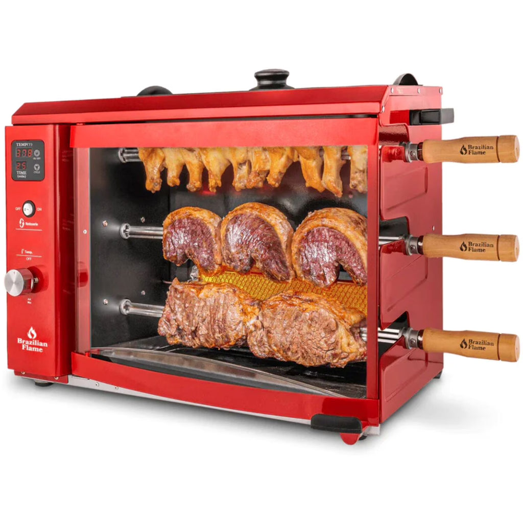 Brazilian Flame 2-Skewer Brazilian Rotisserie Electric Grill in Red