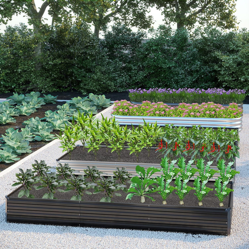 2PCS 12x2x1FT Galvanized Raised Garden Bed Kit,Vegetable Boxes-Rectangle Metal Flower Box,Large Planter Raised Beds Outdoor Garden for Planting,Fruit,Herb-Black