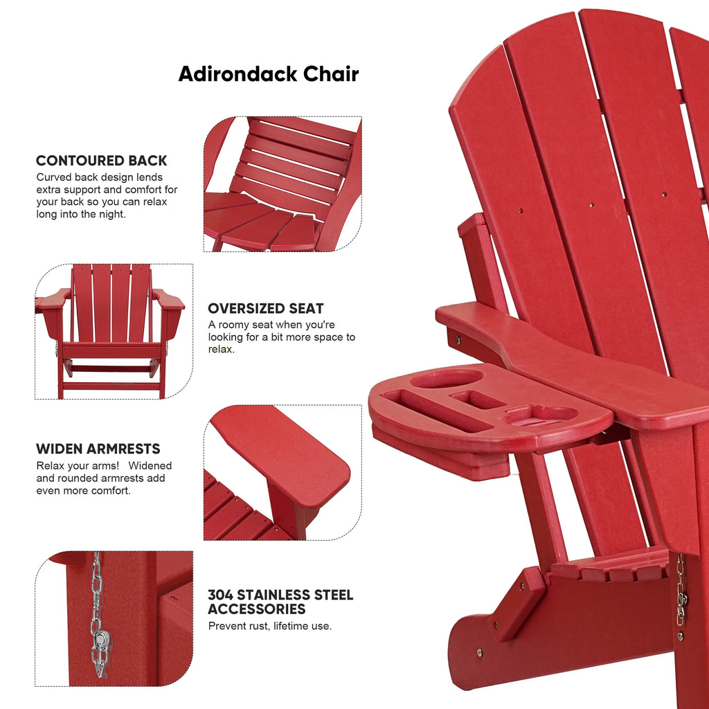 FOOWIN HDPE Plastic Adirondack Chairs Set of 4, Black