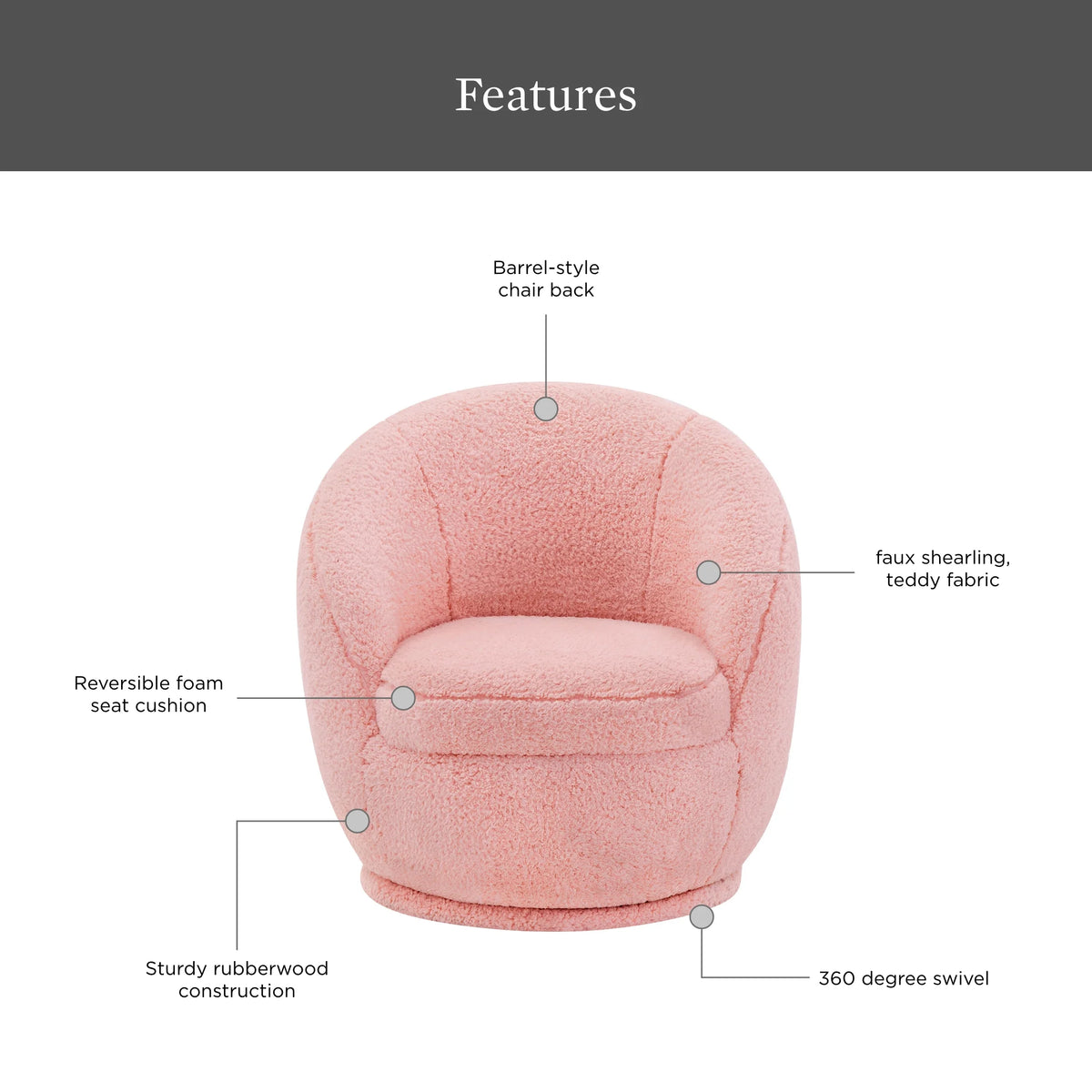 Better Homes & Gardens Mira Kids Swivel Chair, Cream Faux Shearling