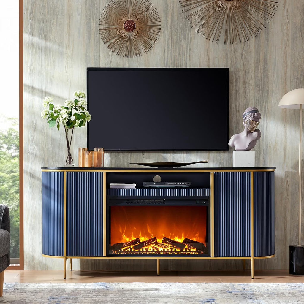 OKD Luxury Fireplace TV Stand for TVs Up to 80 inches, 70" Modern Fluted Entertainment Center with Electric Fireplace, Media Console TV Stand for Living Room,Natural Oak