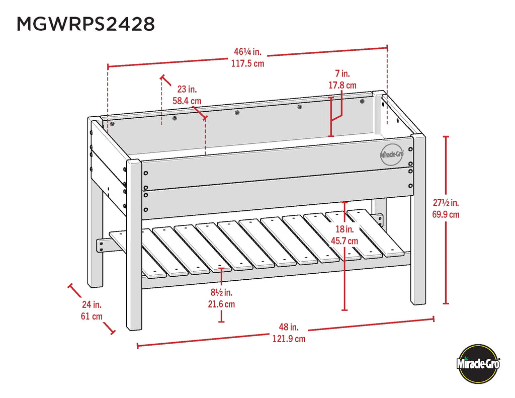 Miracle-Gro Wood 2 x 4 ft. Raised Garden Planter with Shelf