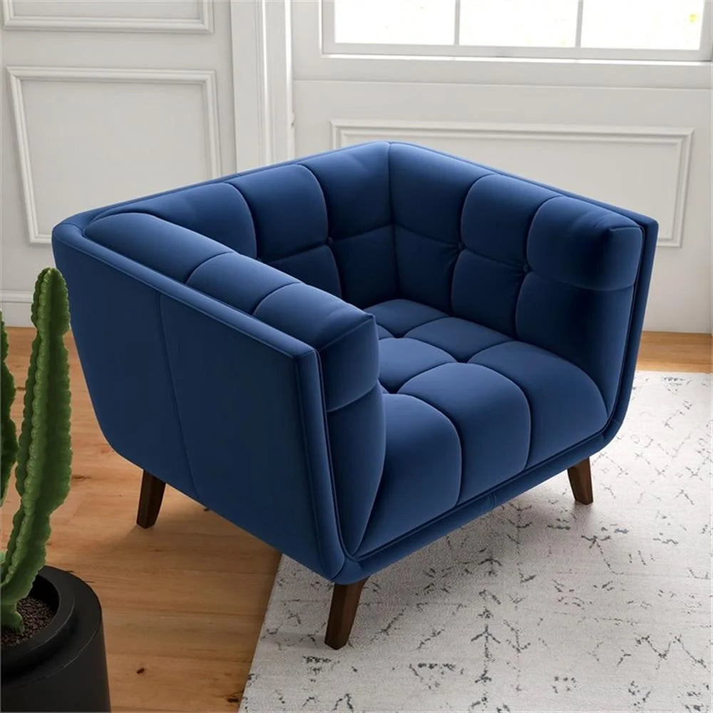 Allen Mid-Century Modern Velvet Upholstered Armchair in Blue