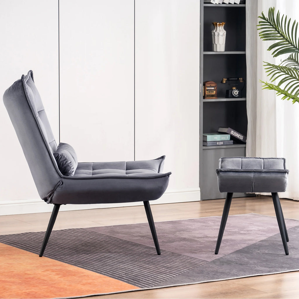 MCombo Accent Chair with Ottoman, Velvet Modern Chairs with Metal Legs for Living Room 4079 (Yellow)