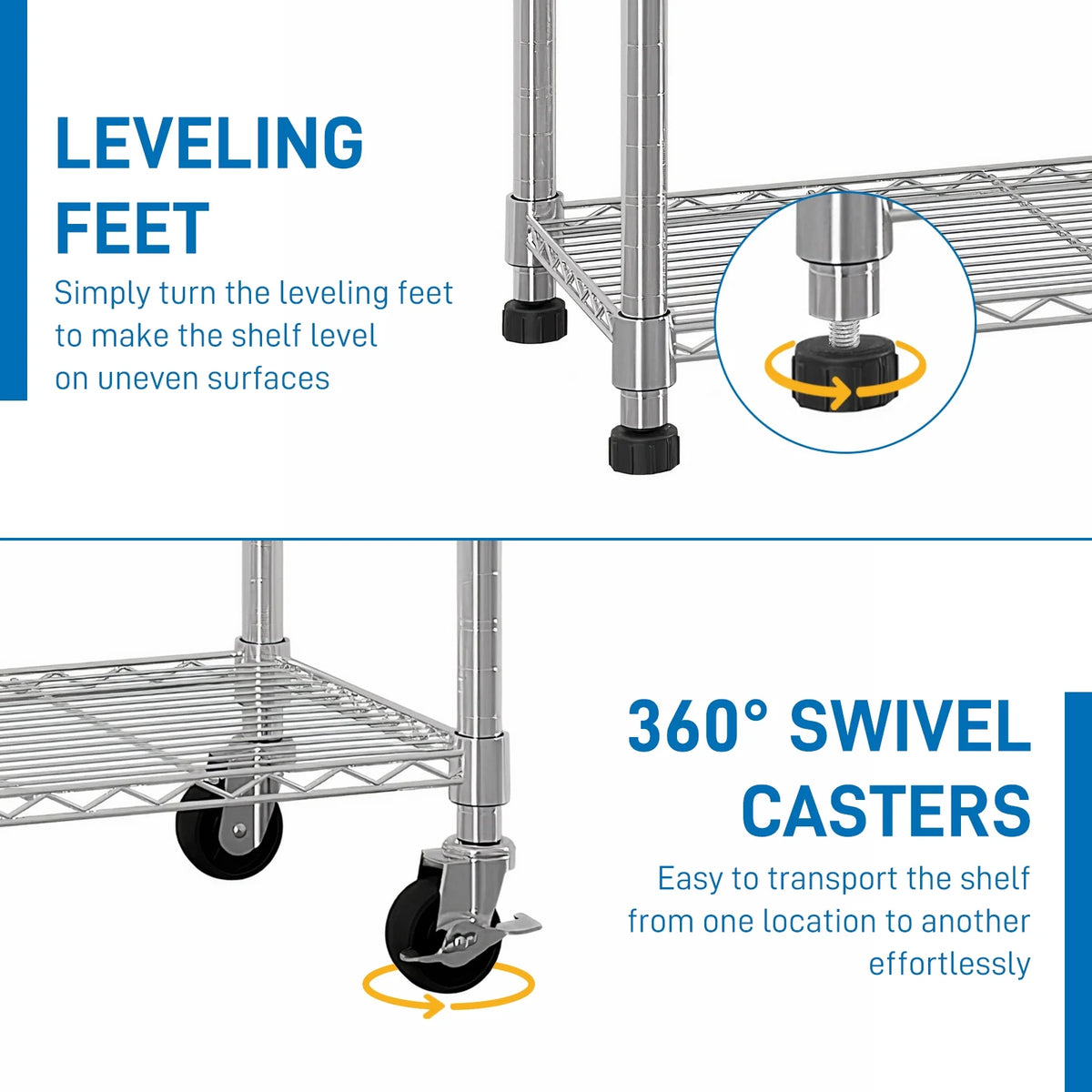 Xilee Wire Shelving Unit with Wheels Steel 6 Tier Heavy Duty Layer Rack Storage Metal Shelf Garage Organizer Wire Rack Shelving Adjustable