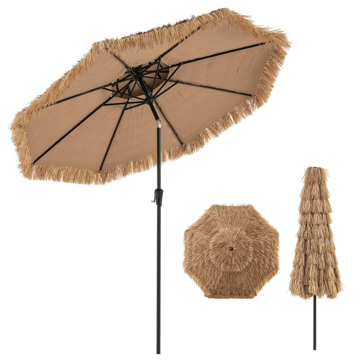 Gymax 8.8 FT Hawaiian Style Umbrella Thatched Tiki Umbrella w/8 Ribs Sun-proof Fabric