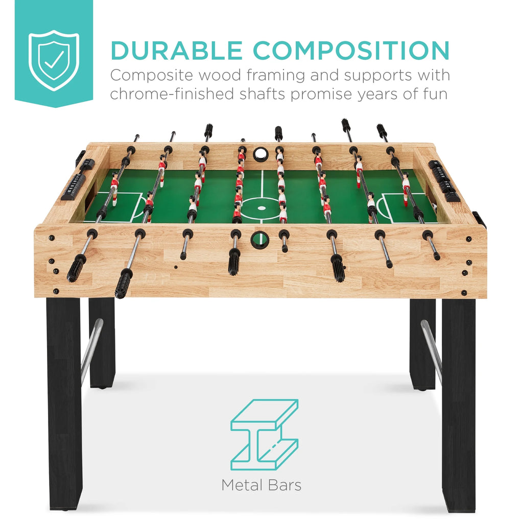 Best Choice Products 48in Competition Sized Foosball Table for Home, Game Room w/ 2 Balls, 2 Cup Holders - Light Brown