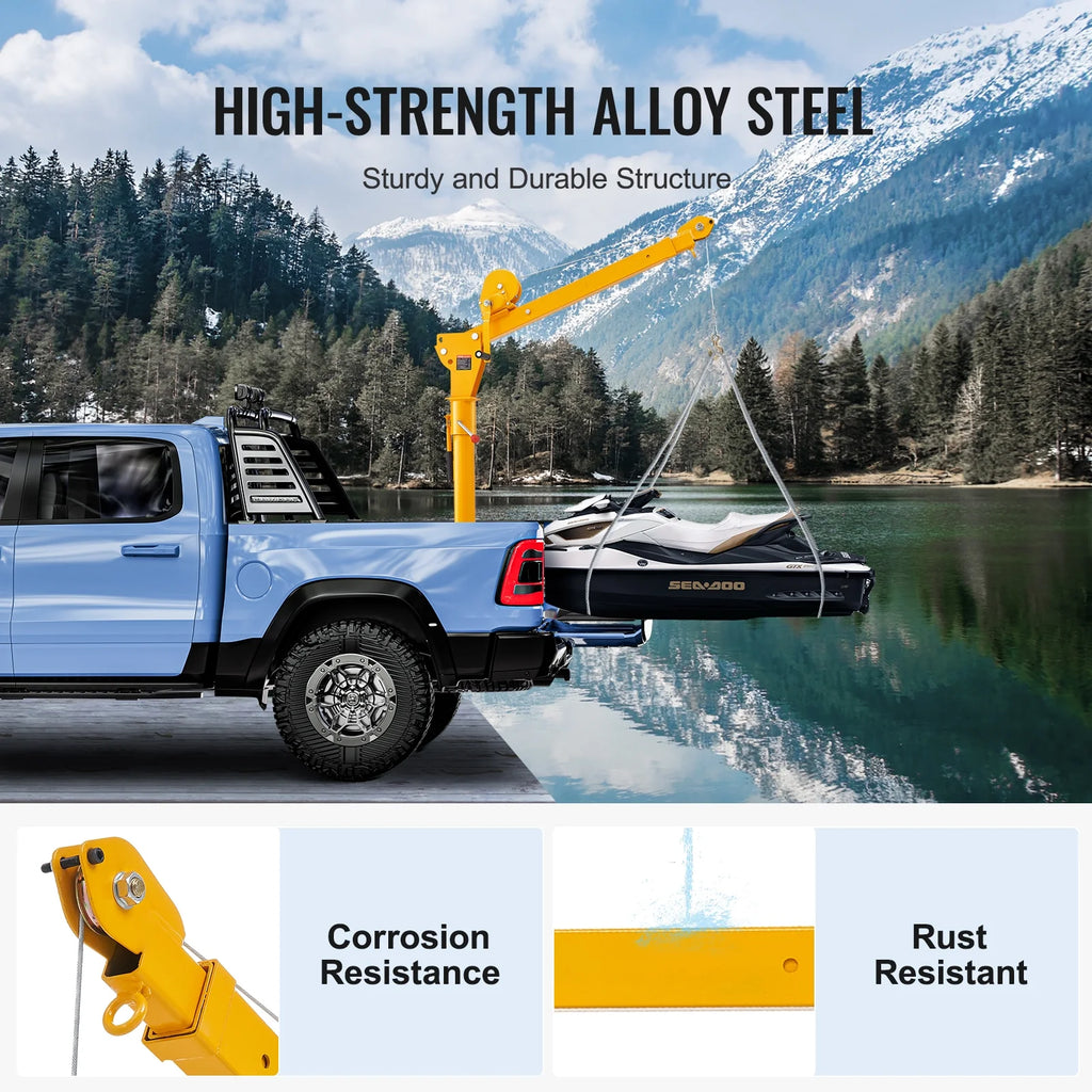 VEVOR Pickup Truck Crane, Folding Truck-Mounted Bed Crane with 1100 lbs Manual Winch, Steel Pickup Truck Jib Crane Hoist 360 Degrees Swivel for Lifting Goods in Construction, Forestry, and Factory
