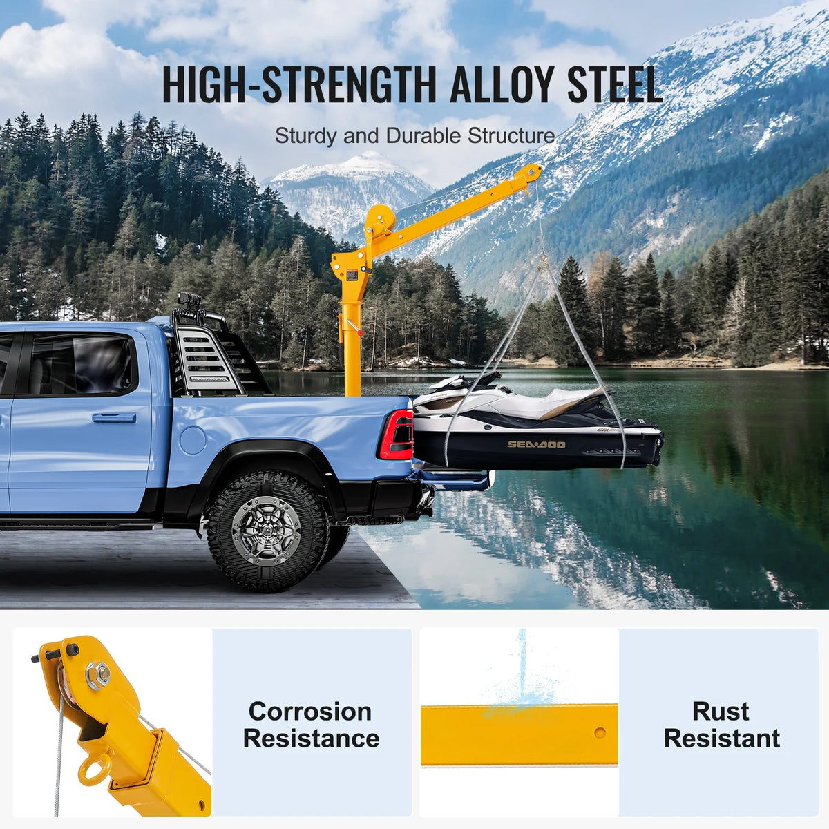 VEVOR Pickup Truck Crane, Folding Truck-Mounted Bed Crane with 1100 lbs Manual Winch, Steel Pickup Truck Jib Crane Hoist 360 Degrees Swivel for Lifting Goods in Construction, Forestry, and Factory