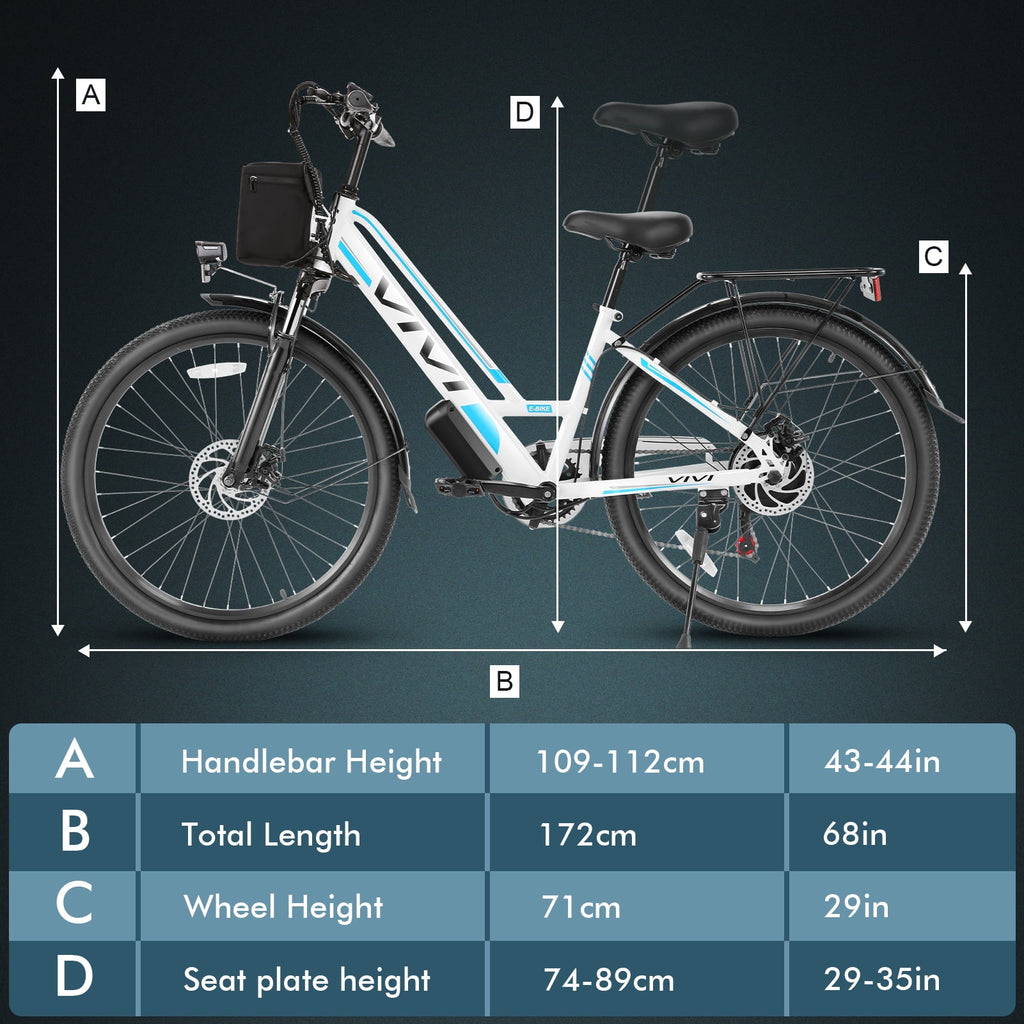 Vivi Electric Bike 26" City Commuter Electric Bike 48V 500W Step-Through Electric Bike 19.8MPH Electric Cruiser Bike Beach Bike with Cruise Control, UL2849 Certified