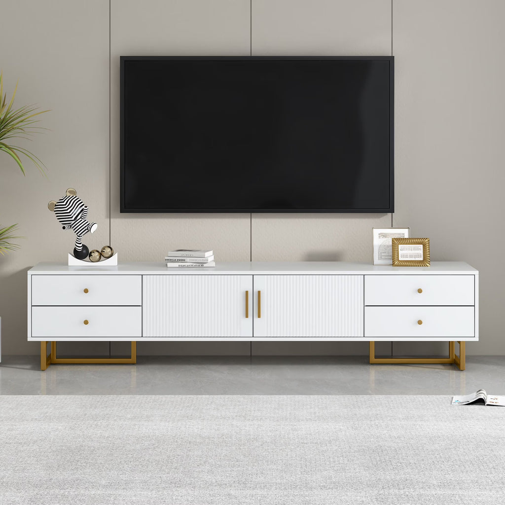 DEALTOPS Stylish TV Stand with 4 Drawers, Spacious Media Console with Metal Legs for TVs Up to 75'', Black