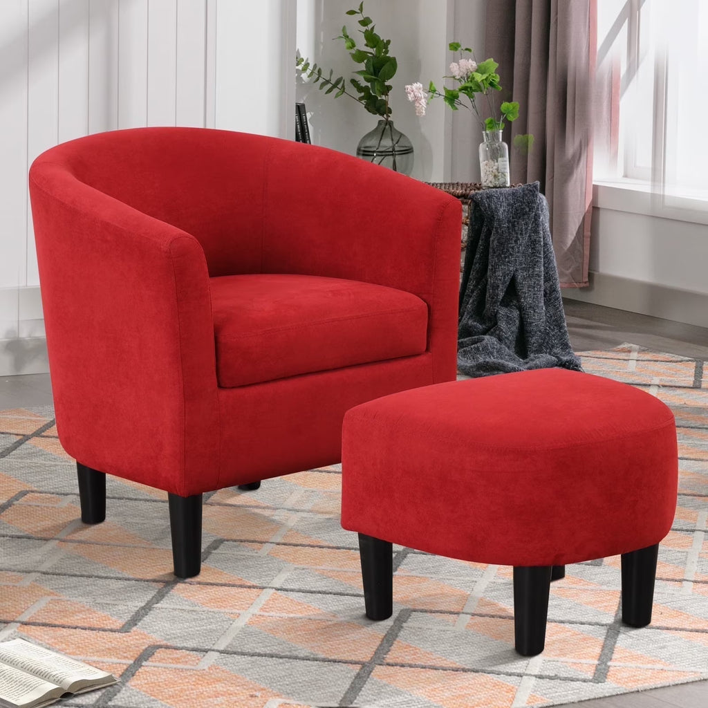 Bonzy Home Velvet Accent Chair with Ottoman for Living Room,Beige