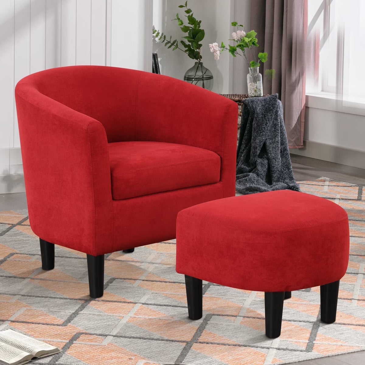 Bonzy Home Velvet Accent Chair with Ottoman for Living Room,Beige