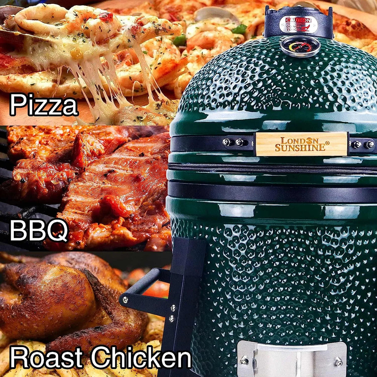 London Sunshine Ceramic Kamado Charcoal BBQ Grill -The Junior Series with Tall Stand (BLACK)