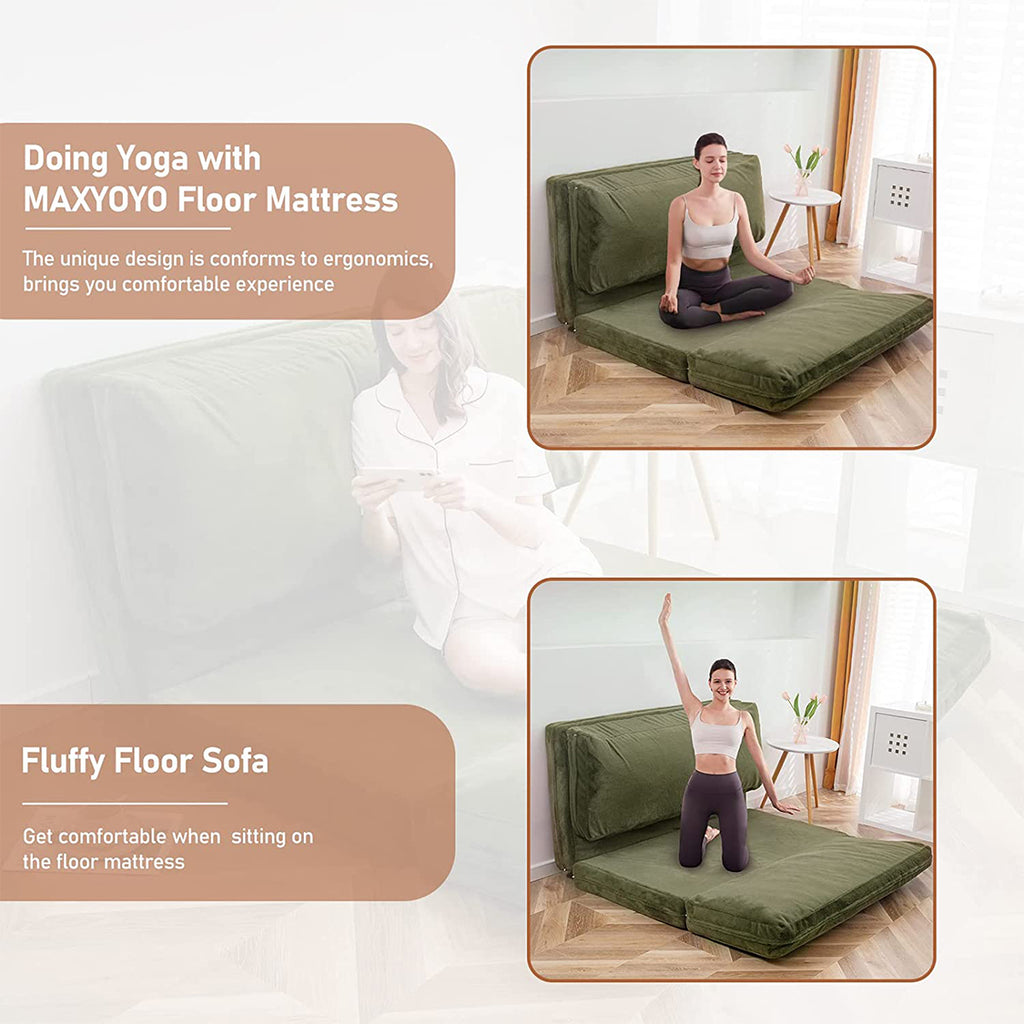 Folding Sofa Bed,Extra Thick and Long Fluffy 4 Position Convertible Flip Lounge Chair,Foam Filling Folding Matress Sofa Bean Bag with Washable Cover,Grey,39x95 Inch