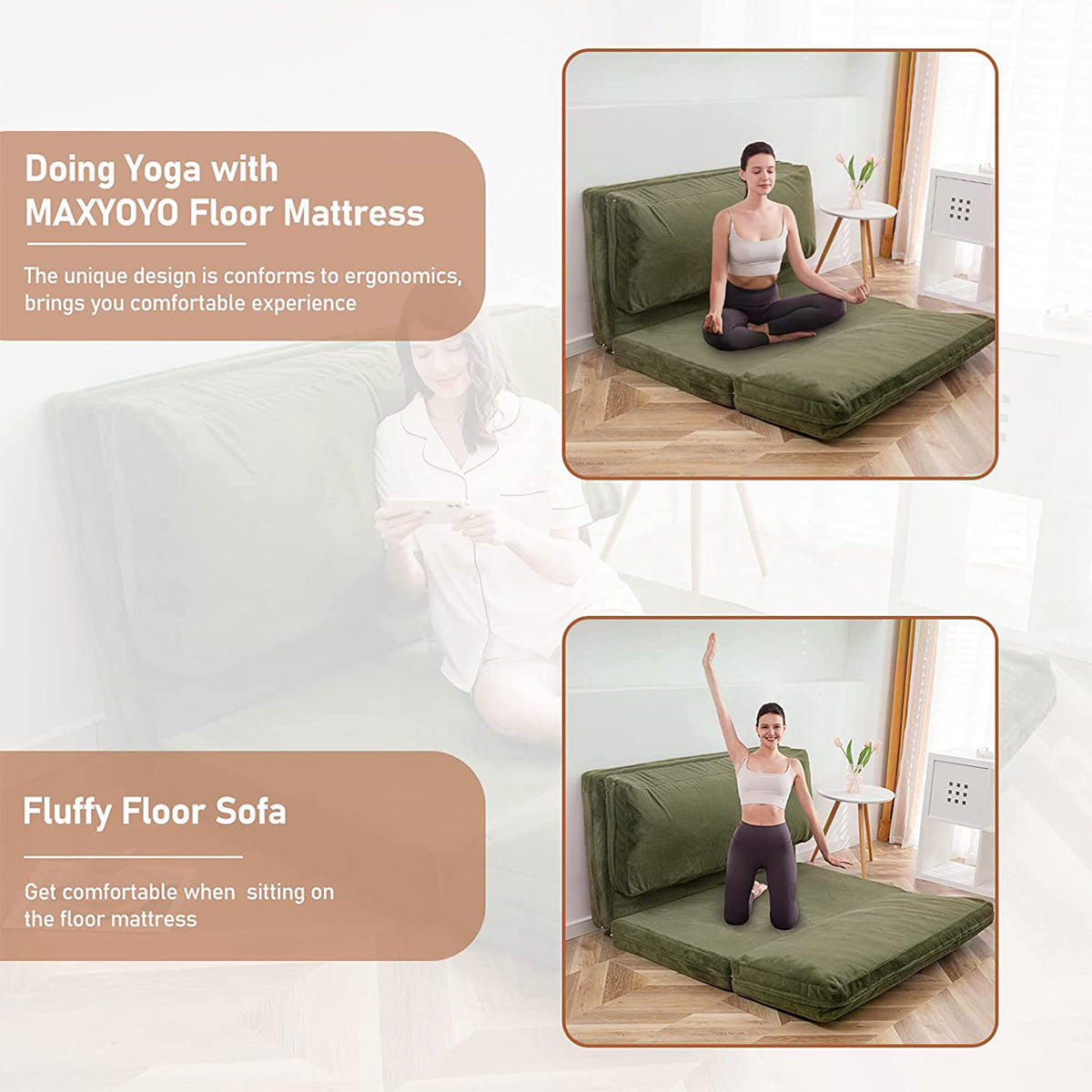 Folding Sofa Bed,Extra Thick and Long Fluffy 4 Position Convertible Flip Lounge Chair,Foam Filling Folding Matress Sofa Bean Bag with Washable Cover,Grey,39x95 Inch