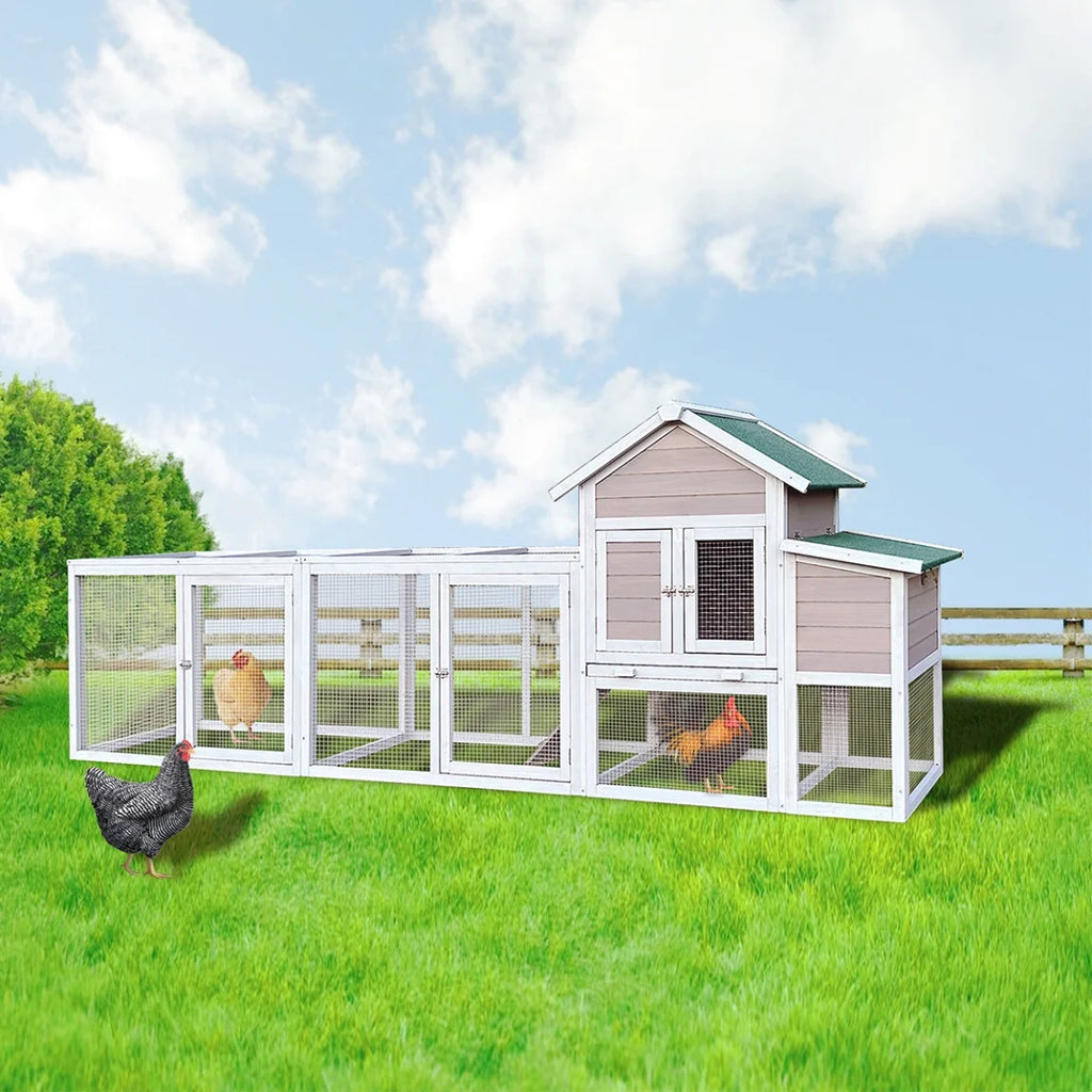 79.5 " Outdoor Poultry Cage, Large Wooden Bunny Cage Chicken Coop Hen House with 2 Runs, 2 Tier Waterproof Poultry Pen Enclosure for Rabbit Chicken Duck Small Animals