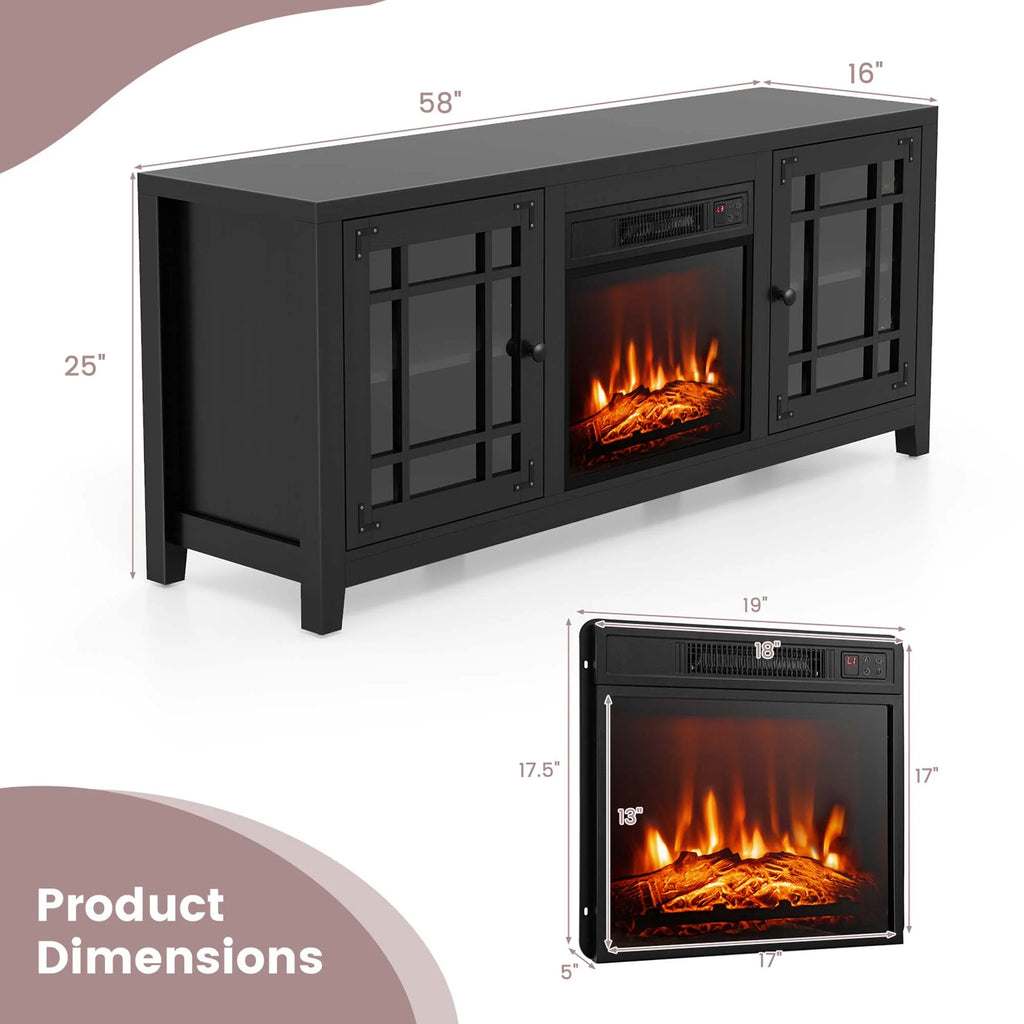 Costway 58 Inches Fireplace TV Stand for TVs up to 65 Inches with 1400W Electric Fireplace Natural
