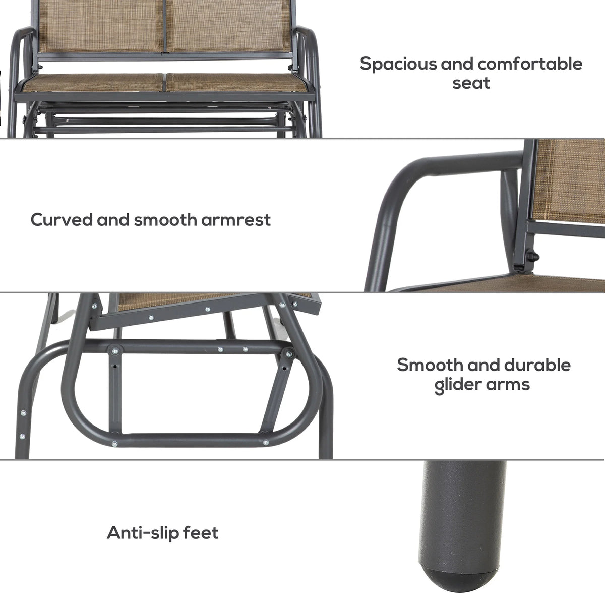 Outsunny 2-Person Outdoor Glider Bench, Patio Double Swing Rocking Chair Loveseat w/Powder Coated Steel Frame for Backyard Garden Porch, Black