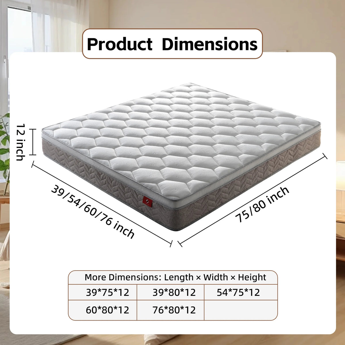 Twin Mattress,Hybrid Innerspring and Memory Foam Mattress in a Box,Medium Firm Support with Cooling Fabric,CertiPUR-US Certified,75"x39"x6",White+Blue