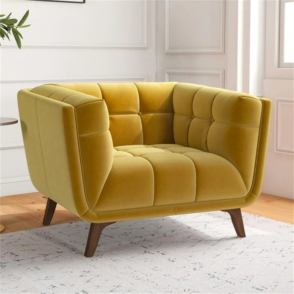 Allen Mid-Century Modern Velvet Upholstered Armchair in Blue