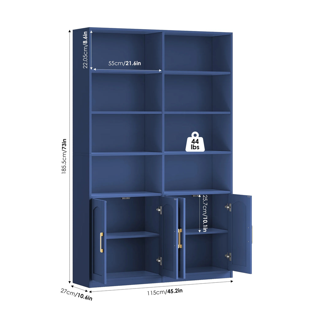 Homfa 73 Tall Bookcases with Doors, 8 Cubes 6-Tier Double Row Bookshelf, White Bookcase for Living Room Home Office