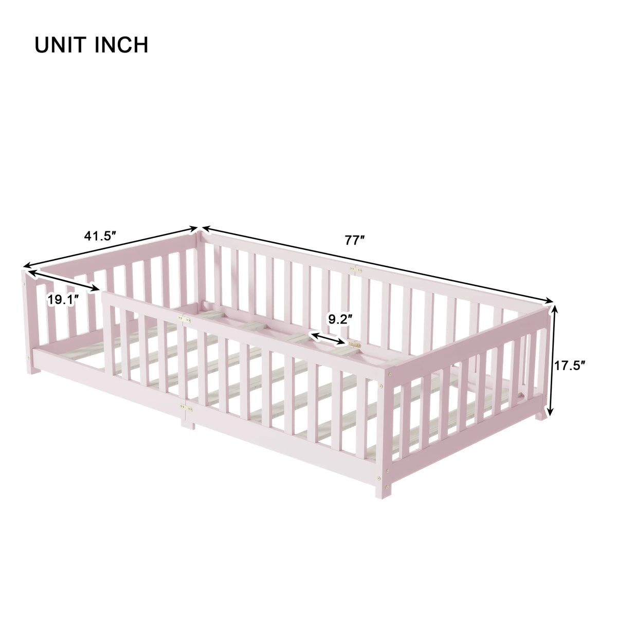 Miniyam Wooden Twin Size Floor Bed with Safety Fence for Kids, Natural