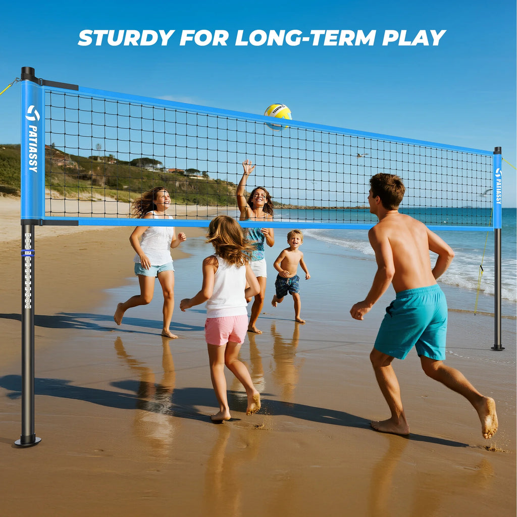 Patiassy Outdoor Portable Volleyball Net Set System for Backyard - Quick & Easy Setup Adjustable Height Steel Poles, PU Volleyball, Pump and Carrying Bag