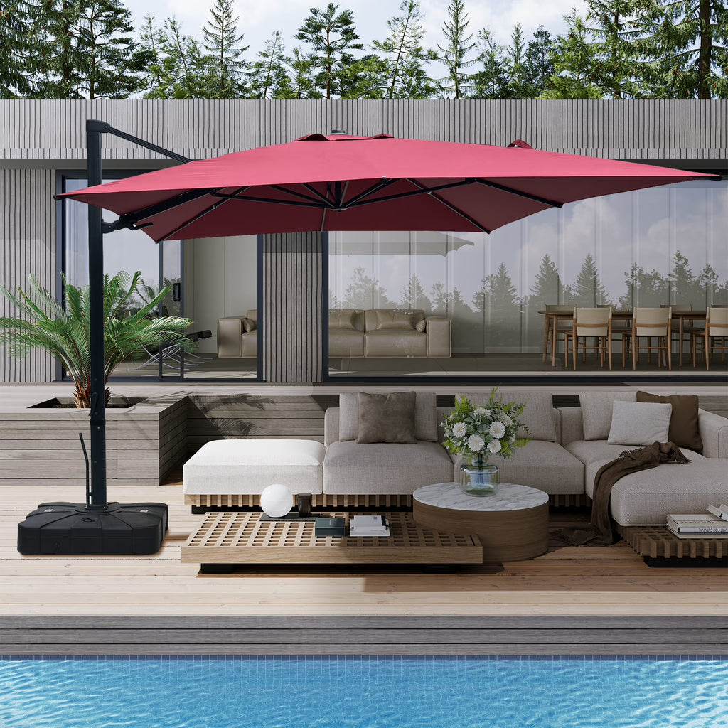 Boyel Living 10 x 13 FT Cantilever Patio Umbrella, Outdoor Rectangle Offset Umbrella with 360°Rotation, Heavy Duty Patio Hanging Umbrella with Base for Garden Pool Backyard, Navy Blue