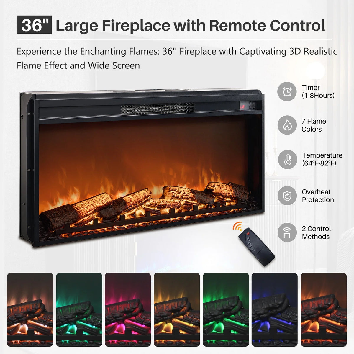 SinCiDo Fluted Fireplace TV Stand for 80 inch, Entertainment Center with 36" Electric Fireplace, 2 Drawers and Adjustable Shelves, Wood TV Stand for Living Room