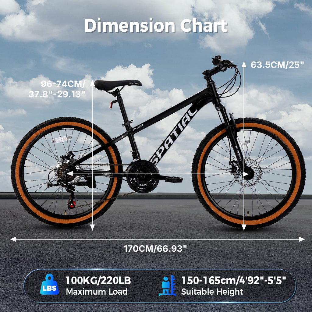 SPATIAL 24/26/27.5/29 inch Mountain Bike,8/21 Speed Lightweight Aluminum Magensium Frame Mountain Bicycle,Fits Men Women Teenagers Adult Disc Brake MTB Bicycle
